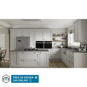Fabrika özelleştirilmiş modüler mutfak dolapları ahşap akıllı siyah beyaz mutfak Villa için tasarım