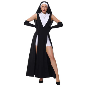 Disfraz de <span class=keywords><strong>Monja</strong></span> Gótica Oscura para Halloween, Vestido Largo con Abertura Alta, para Fiesta, Cosplay - Product Image 4