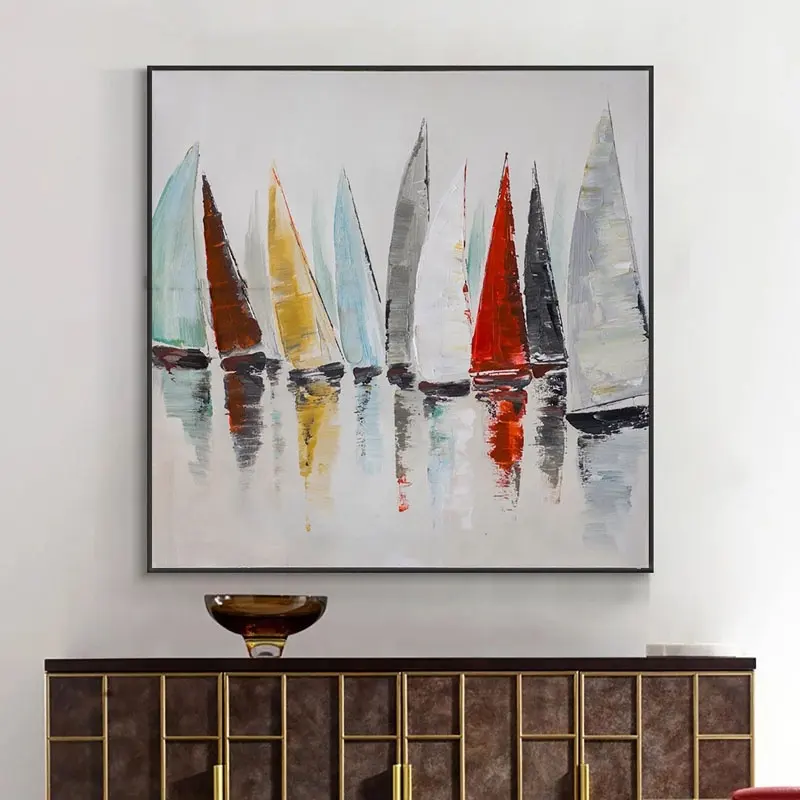 100% ручная роспись пейзаж высокое качество парусная лодка много лодок художественная работа абстрактная картина маслом для спальни гостиная