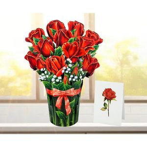 Rose Bouquet Pop Card 6x8 Inches 3D <b>Paper</b> Flower Greeting Card 4 Color Digital Printed <b>Gloss</b> Lamination for Mother's Day - Product Image 1
