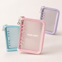 Carnet à feuilles mobiles A6 transparent à paillettes laser, carnet à 6 trous avec fermeture éclair, album PVC, petit carnet de rangement pour cartes avec fermeture éclair