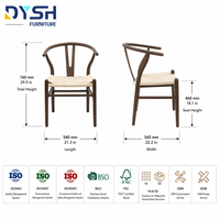 Chaise de salle à manger de style mid-century avec dossier en Y, structure en bois de hêtre, assise en corde tressée à la main et pieds coniques, pour la maison et les cafés