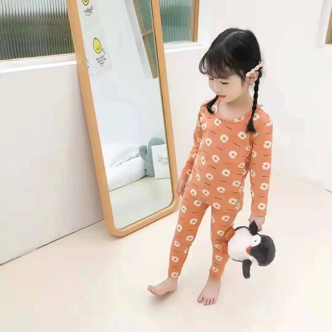 2021 Autumn Customized Design Warm Pajamas Cute Printed Children Home Wear Set
