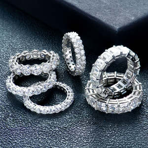 แหวนเทนนิสฮิปฮอปทรงเจ้าหญิง ตัดมรกต ประดับมอยส์ซาไนต์สีขาว ชุบโรเดียม ตัวเรือนเงินแท้ S925 สำหรับผู้ชายและผู้หญิง ผ่านการทดสอบแล้ว - Product Image 2