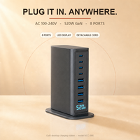 Chargeur de bureau GaN 520W, station USB C 8 ports, 4C PD100W + 4A QC30W, écran intelligent, charge rapide pour ordinateur portable, UKCA