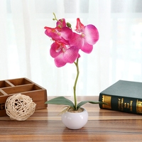 Bunga Anggrek Artifisial Grosir 3 Tangkai Tanaman Pot Bunga Phalaenopsis Anggrek Kupu-kupu Anggrek Artifisial dalam Pot