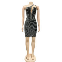 Robe de Club Sexy asymétrique en maille transparente et strass pour femmes, nouvelle collection, tendance, C0609TA28