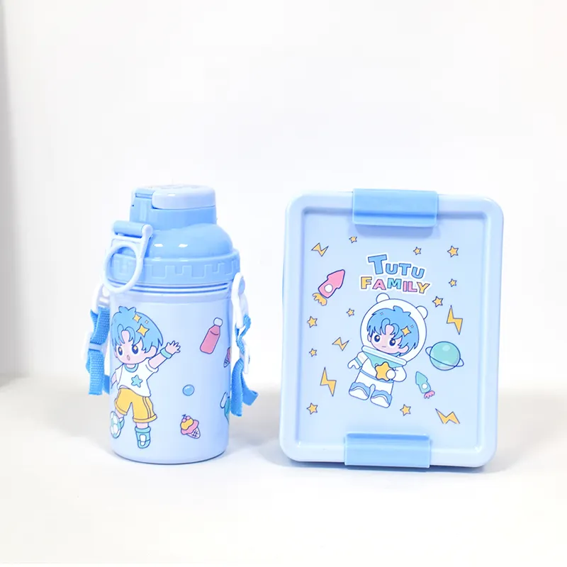 plastic cute kids boys compartment lunch boxes with water bottle set for school children keep food hot container