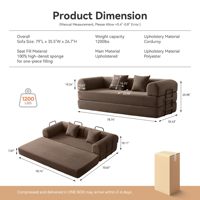 Canapé-lit modulable convertible de 79 pouces, revêtement en velours côtelé, rembourrage en mousse haute densité, canapé extensible avec oreillers, marron