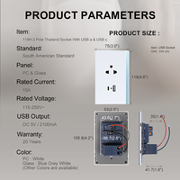 Nuevo enchufe de interruptor de pared ultrafino Tailandia enchufe de 3 pines con carga Usb tipo A tipo C puertos USB receptáculo para Venezuela