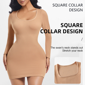 Trượt ăn mặc cho phụ nữ đầy đủ trượt cho dưới Dresses Shapewear Tummy kiểm soát dài tay áo trượt với khe trở lại - Product Image 5