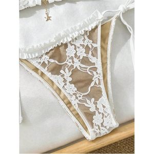 FOXA Women's 2 Piece Lace <b>Bikini</b> Set Ruffled Halter Triangle <b>String</b> Tie Side Cheeky Bathing Suit - Product Image 5