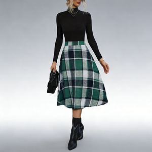 Vente flash sur la jupe midi tendance à imprimé écossais pour femmes de Temu, jupe à taille haute et coupe évasée, parfaite pour la superposition par temps frais - Product Image 5