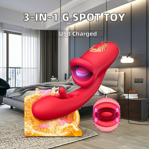 Drop Shipping 3-in-1 Realistischer weiblicher G-Punkt-Dildo <span class=keywords><strong>vibrator</strong></span> mit Zungen lecken und Slap-Klitoris stimulation USB-Netzteil - Product Image 6