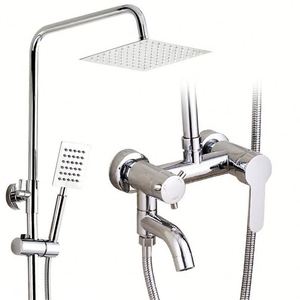 Sistema de ducha de lujo cromado con mezclador, grifo de baño y cabezal de ducha tipo lluvia, juego de ducha sencillo para baño - Product Image 1