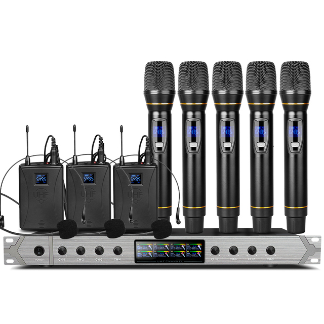 OEM D28 Professional UHF Wireless Headset Microphone 8 Channels Handheld for Stage Performance Recording Singing Karaoke Mic
