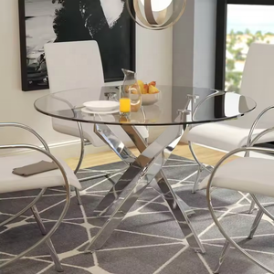 YWJ Yaweijia Fábrica <span class=keywords><strong>popular</strong></span> Mesas de cocina Patas de mesa de vidrio Muebles de <span class=keywords><strong>metal</strong></span> cromado Mesa moderna - Product Image 6