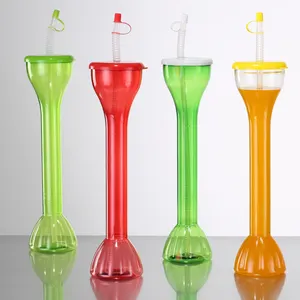 Promoción 550ml/18oz Vasos de bebida de plástico Cuello largo Margarita Slush Bottle Cup Novedad Yardas de plástico Para bebidas Yard Glass