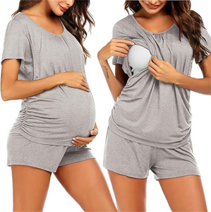 Pigiama Premaman Personalizzato OEM ODM con Logo, Set Casual Morbido Post-Parto a Maniche Corte, <span class=keywords><strong>Abbigliamento</strong></span> Premaman a Strati - Product Image 3