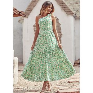 Robe longue d'été florale asymétrique FOXA pour femme, coupe trapèze, idéale pour les vacances, la plage ou les invitées de mariage - Product Image 2