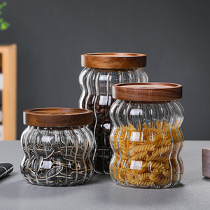 Vorratsglas mit Deckel aus Akazienholz, luftdichtes Glas für fünf Getreidesorten und verschiedene Körner, Kaffeebohnen-Aufbewahrungsflasche - Product Image 1