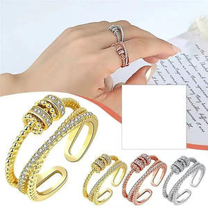 Eleganti Anelli a Forma di Sfera in Cristallo Placcati Oro, Gioielli da Donna per Uso Quotidiano, con Strass Incastonati a Canale T0584 - Product Image 1