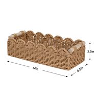 Panier de rangement rectangulaire en corde de papier naturelle tressée à la main avec design festonné, poignées en bois, plateau décoratif style bohème pour la maison