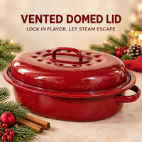 Marmite de cuisson ovale en émail rouge pour dinde, avec couvercle, motif moucheté, résistante au four, pour Noël, Halloween et Thanksgiving