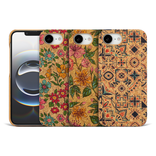 Eco-Friendly Custom Cork Wood Biodegradable Half-Wrapped Phone Case for iPhone 16E