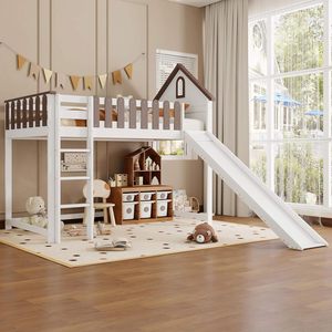 Cama Infantil Tipo Casa de Árbol con Escaleras y Tobogán, Diseño Europeo Personalizado de Pino, Diseños Clásicos y Modernos, Cama Litera con Tobogán - Product Image 1