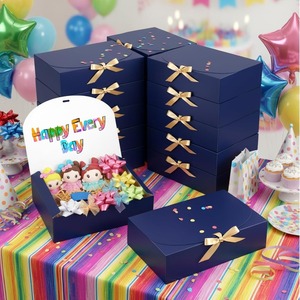 กล่องของขวัญมีฝาปิด กล่องกระดาษคราฟท์สีน้ำเงินแบบพับได้ พร้อมริบบิ้นสีทอง สามารถปรับแต่งได้ตามความต้องการ - Product Image 5