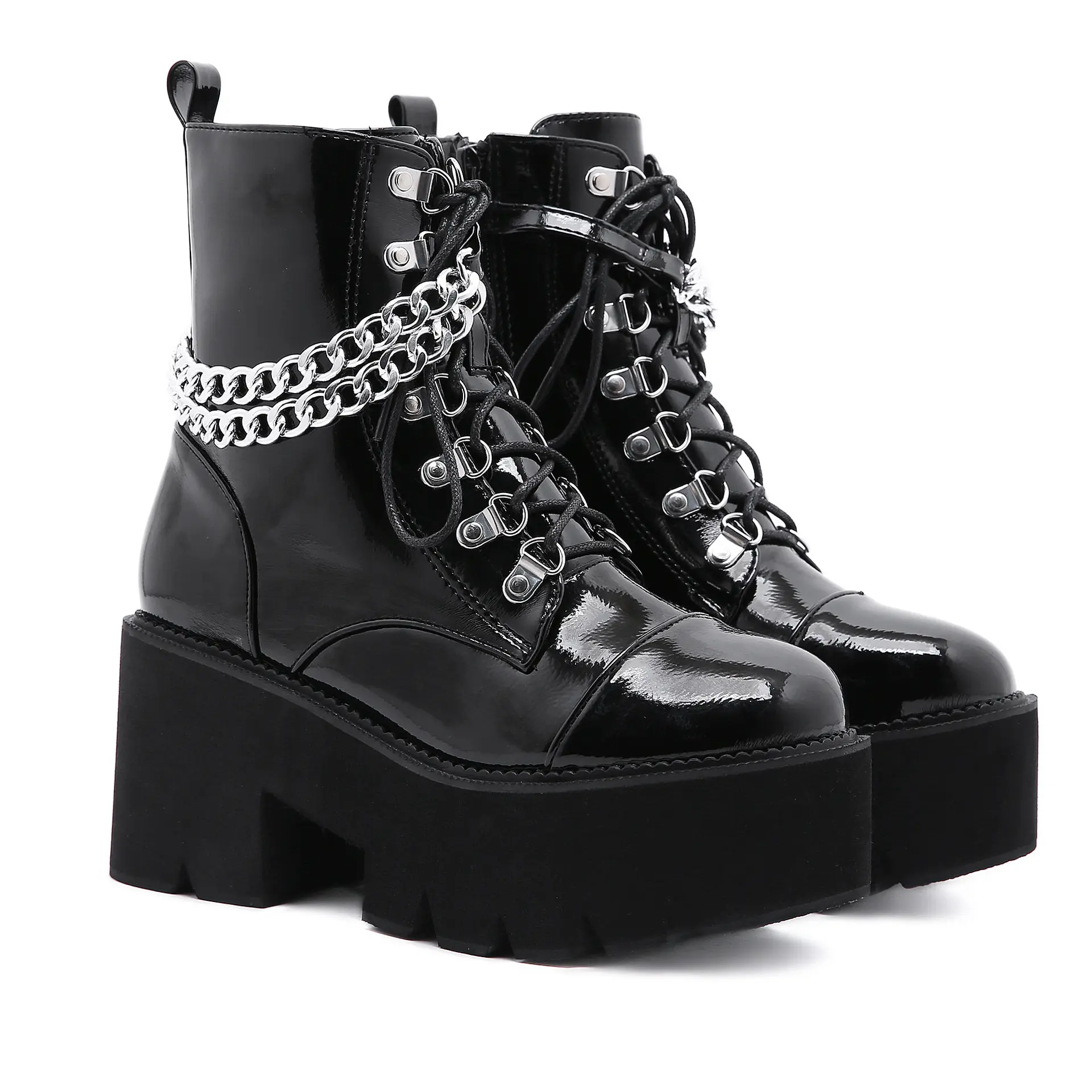 European and American Style Fashionable Women Ankle Boots with Chunky Heels and Waterproof Platform