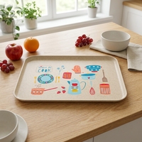 Plateau rectangulaire réutilisable en paille de blé pour enfants, motif dessin animé, pour la maison et l'école, pour le rangement des aliments, assiette de table en plastique