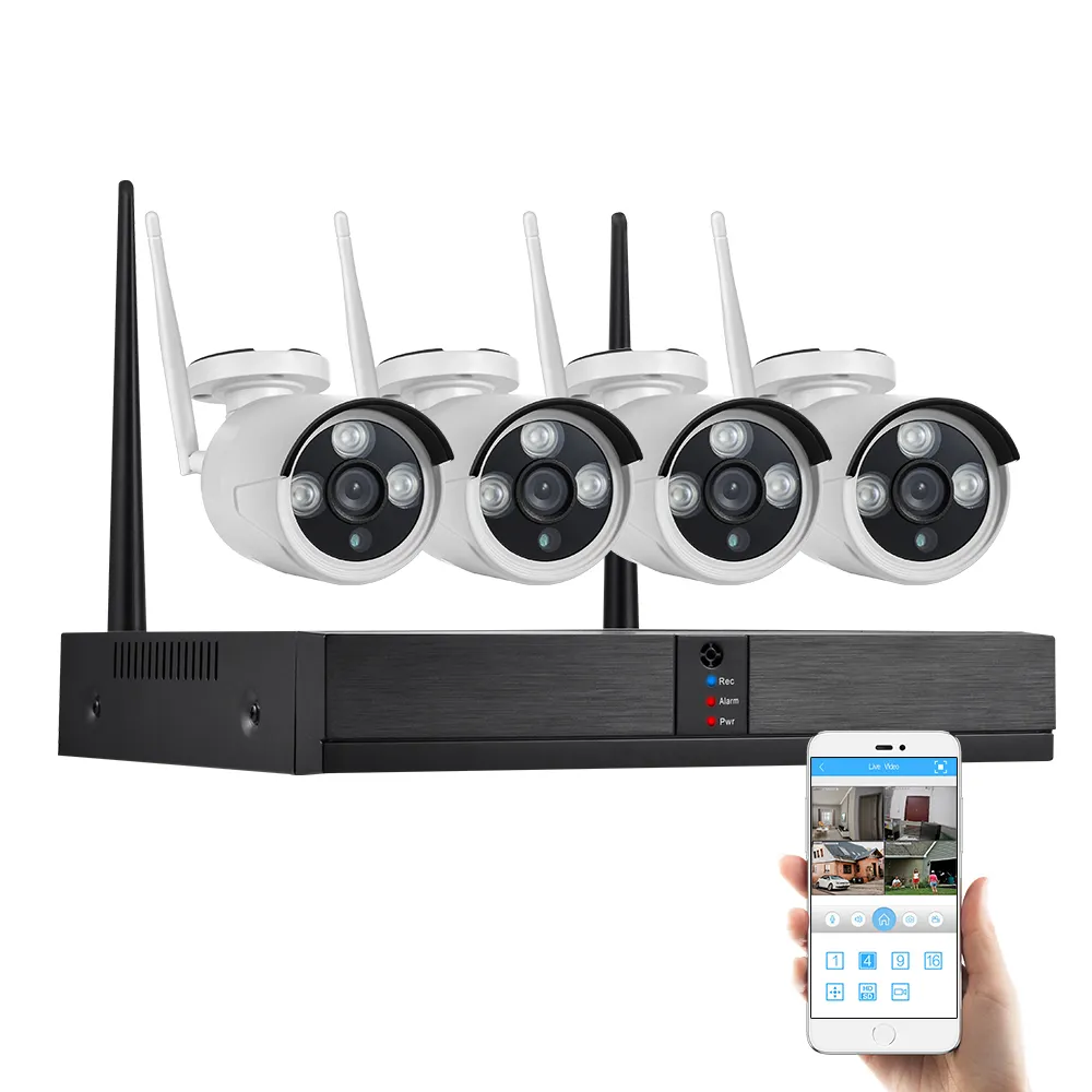 4ch 1080 P Lange Bereik Thuis Outdoor Wifi Nvr Kit Draadloze Cctv Camera Systeem Voor Huis