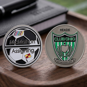 Pièce de monnaie en métal personnalisée, plaquée argent, en alliage de zinc, avec logo émaillé double face, pièce commémorative de football pour les matchs de football - Product Image 3