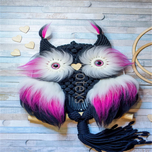 Vente <span class=keywords><strong>en</strong></span> gros de décoration <span class=keywords><strong>en</strong></span> coton hibou tenture murale avec fourrure cadeau d'anniversaire fait à la main Boho <span class=keywords><strong>macramé</strong></span> hibou - Product Image 4