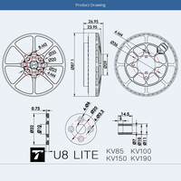Moteur de drone sans balais à aimant permanent T-Motor U8 Lite KV85-KV190 Haute efficacité Longue endurance 1400W 2500RPM