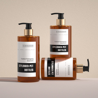 Bouteilles en plastique PET ambré 350ml/400ml/500ml vides pour liquide de lavage des mains, shampoing, lotion, avec pompe pulvérisatrice et impression sérigraphique