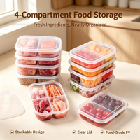 Boîte de rangement alimentaire moulée par injection à 4 compartiments, empilable, transparente, avec plateau séparé, en PP de qualité alimentaire, hermétique, écologique, pour réfrigérateur