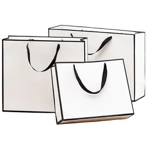 Paper Bag Custom Printed Logo Luxury Clothing Shopping Paper Bags Boutique Recyclable Gift Bag With Ribbon Rope