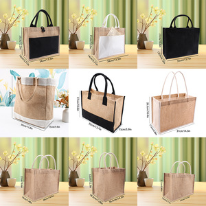 Bolsa de yute ecológica grande al por mayor con asa de cuerda bolsa de playa de arpillera natural impresa personalizada - Product Image 6