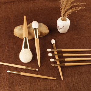 Set de 9 Brochas de Maquillaje de Madera de Haya con Pelo Natural, Mango de Madera, para Base, Sombra de Ojos y Corrector, Forma Redonda - Product Image 2