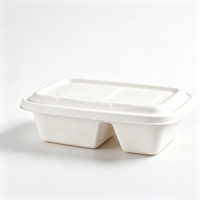 Boîte à lunch jetable écologique en bagasse de canne à sucre, blanche, à double compartiment, pour la préparation de repas, à emporter, pour salades, vente en gros