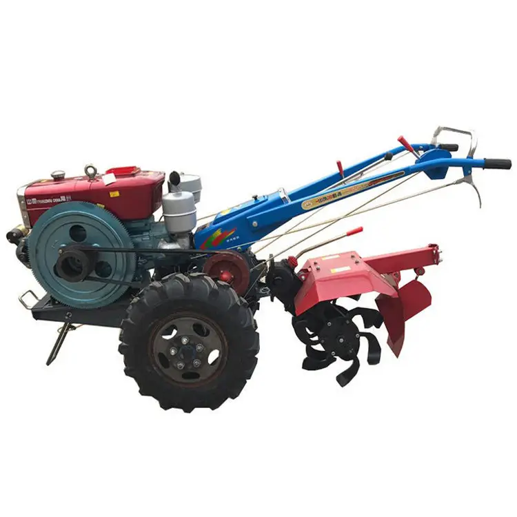 Two wheeled mini tractor farm trenching and weeding machine