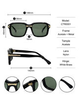 Nouvelles lunettes de soleil en acétate de qualité supérieure 2025, style rétro, monture épaisse de luxe, forme carrée, verres UV400, monture noire pour hommes et femmes
