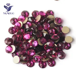 Yanruo 8 + 8 Facettes Fuchsia Couleur Verre Perles Strass Bling Strass 16 facette Strass dos plat Pour Les talons