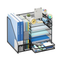 Organisateur de bureau multifonction moderne à 5 niveaux en métal, accessoires de bureau, organiseur de papeterie, plateau de rangement de bureau, personnalisable