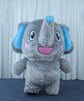 Costume gonflable de mascotte d'éléphant gras gris et bleu pour performance de personnage de dessin animé, idéal pour les accessoires de fête