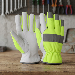 Guantes de Trabajo de Cuero PU de Alta Visibilidad con Puntas Antideslizantes y Muñequera Elástica, Guantes de Uso General para Ensamblaje - Product Image 3