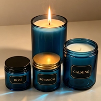 Bougie en verre bleu foncé de luxe avec couvercle à vis, porte-bougie en cire de soja, décoration d'intérieur, récipient pour bougie avec couvercle à vis en métal